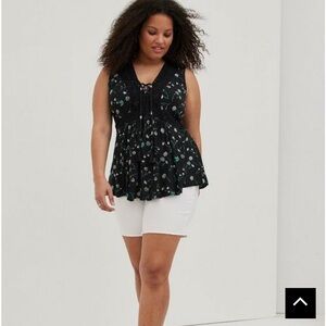 Torrid Babydoll Crinkle Gauze Crochet Inset Lace-Up top